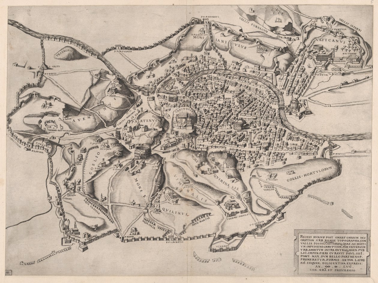 Mirror of Roman Magnificence: Vy över Rom från öst, 1500-talet., 1500-talet. av Nicolas Beatrizet