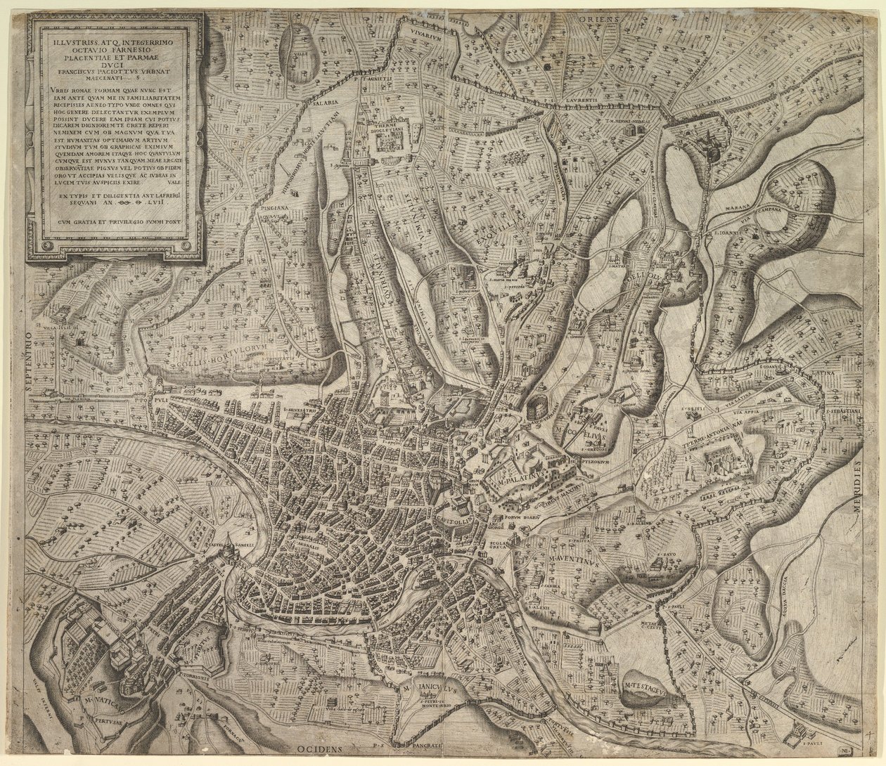 Mirror of Roman Magnificence: Vy över Rom från väst, 1557. av Nicolas Beatrizet