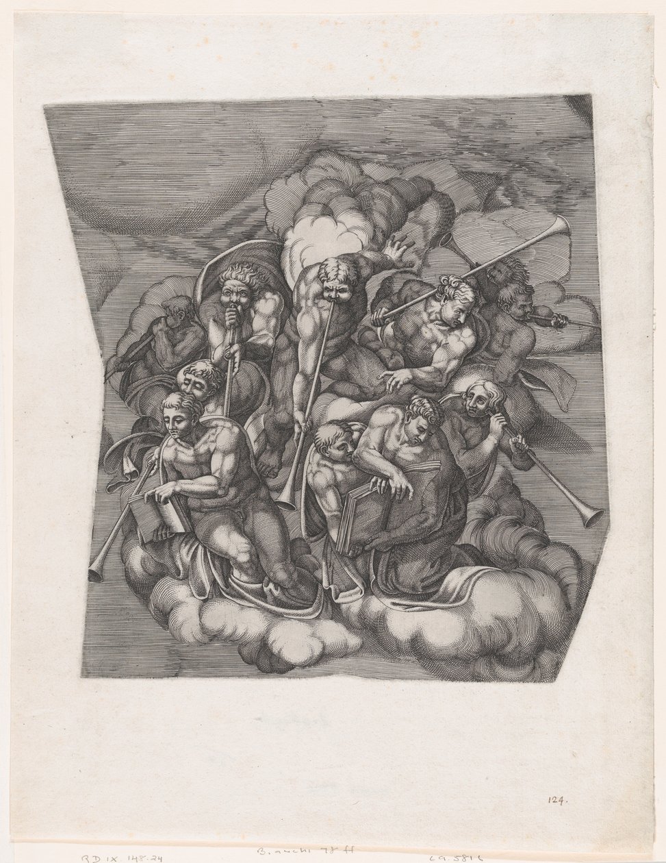 Trumpeterande änglar från The Last Judgment, efter Michelangelo, 1530-66., 1530-66. av Nicolas Beatrizet