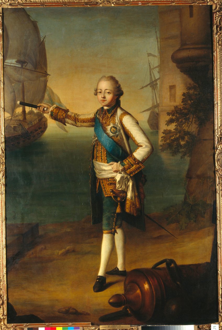 Porträtt av storhertigen Pavel Petrovich (1754-1801, Paul I av Ryssland) i amiraluniform (Porträtt av storhertigen Pavel Petrovich i amiraluniform) - Målning av Nicolas Benjamin Delapierre (1739-1802), olja på duk av Nicolas Benjamin Delapierre