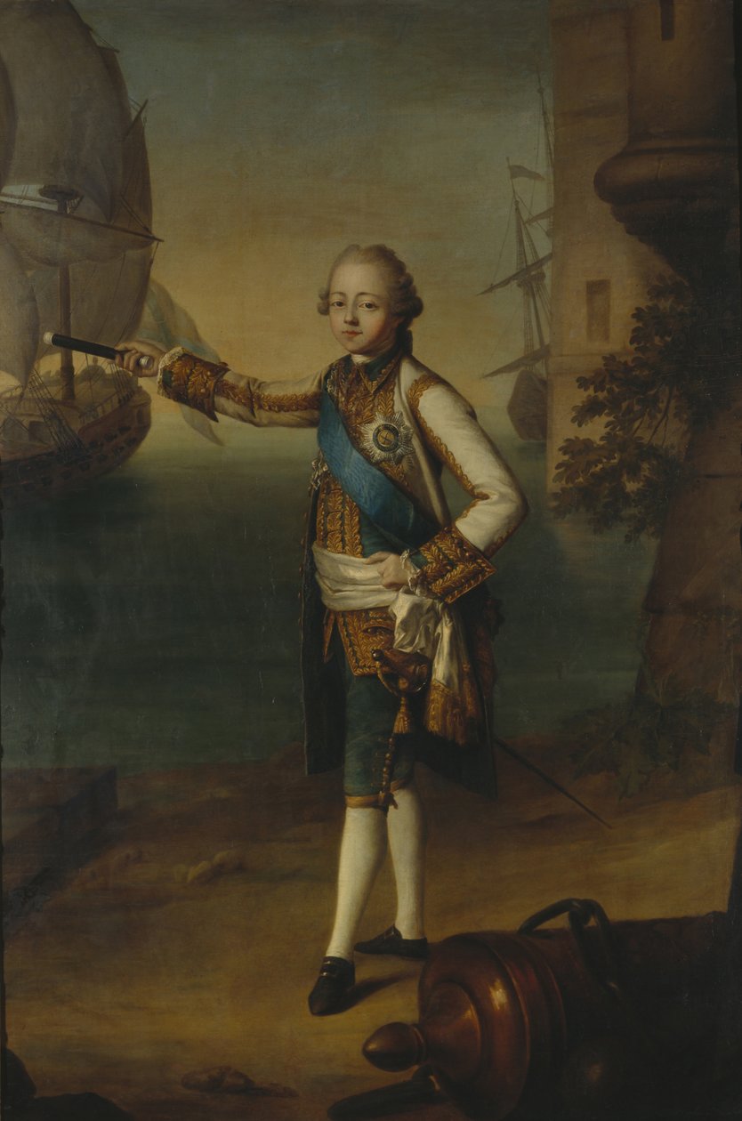 Porträtt av storhertig Pavel Petrovich 1754-1801 i amiraluniform, 1769 av Nicolas Benjamin Delapierre