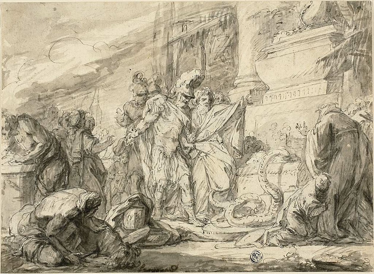 Aeneas vid Anchises grav (höger); Aeneas vid Anchises Tome (vers) av Nicolas Bernard Lepicie