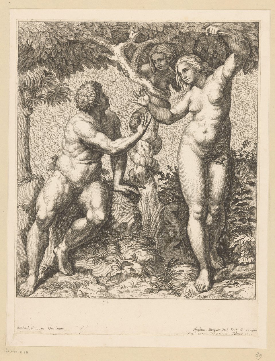 Adam och Eva frestas av ormen av Nicolas Bocquet