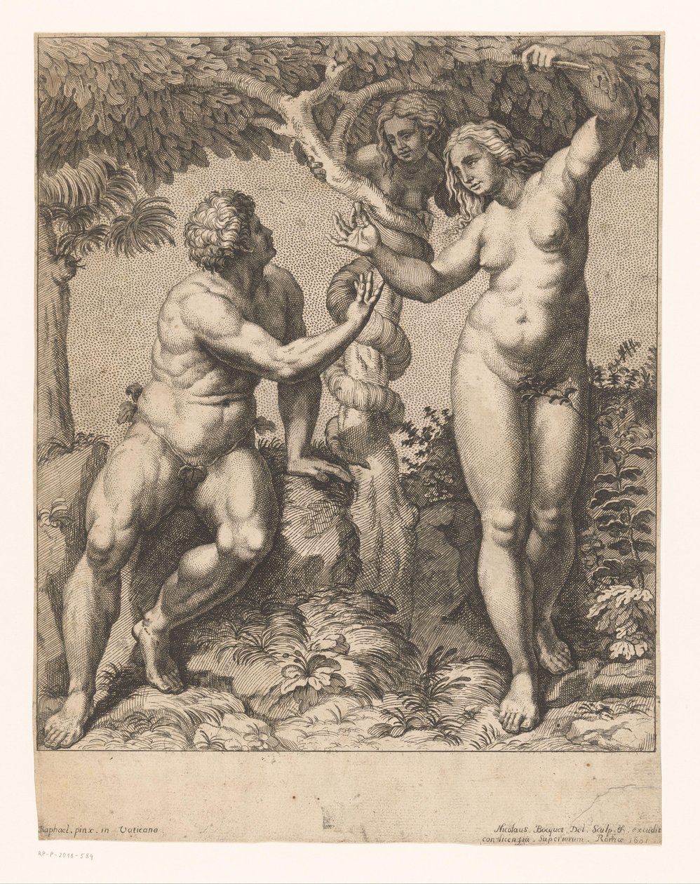 Adam och Eva frestas av ormen av Nicolas Bocquet