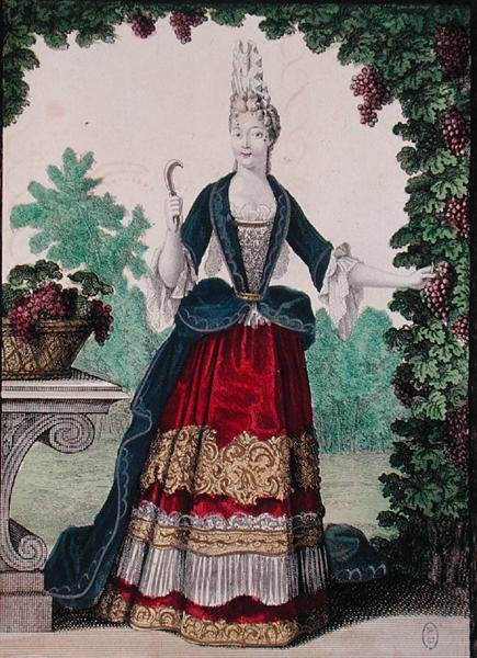 Allegory of Autumn, sent 1600-tal (färgad gravyr) av Nicolas Bonnart