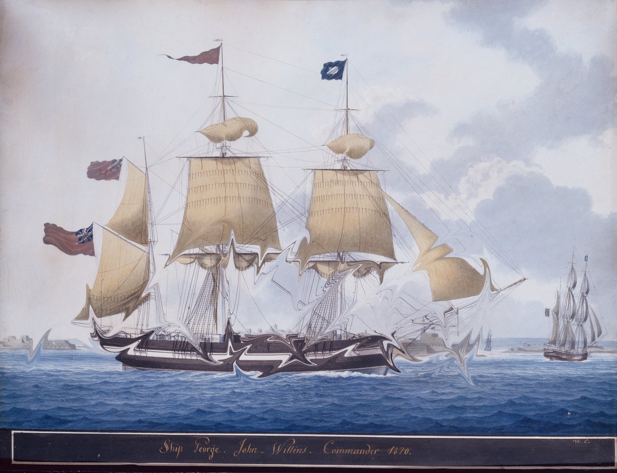 The Three Master George utanför Valetta Harbour, Malta av Nicolas Cammillieri of Malta