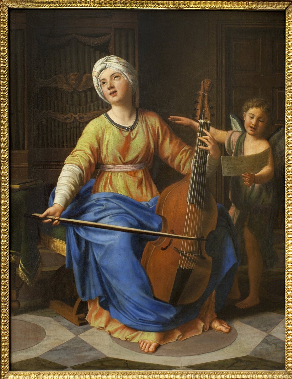 Saint Cecile. Målning av Nicolas Colombel (1646-1717), olja på trä. Fransk konst 1600-1700-talet. Musée des Beaux Arts de Rouen. av Nicolas Colombel