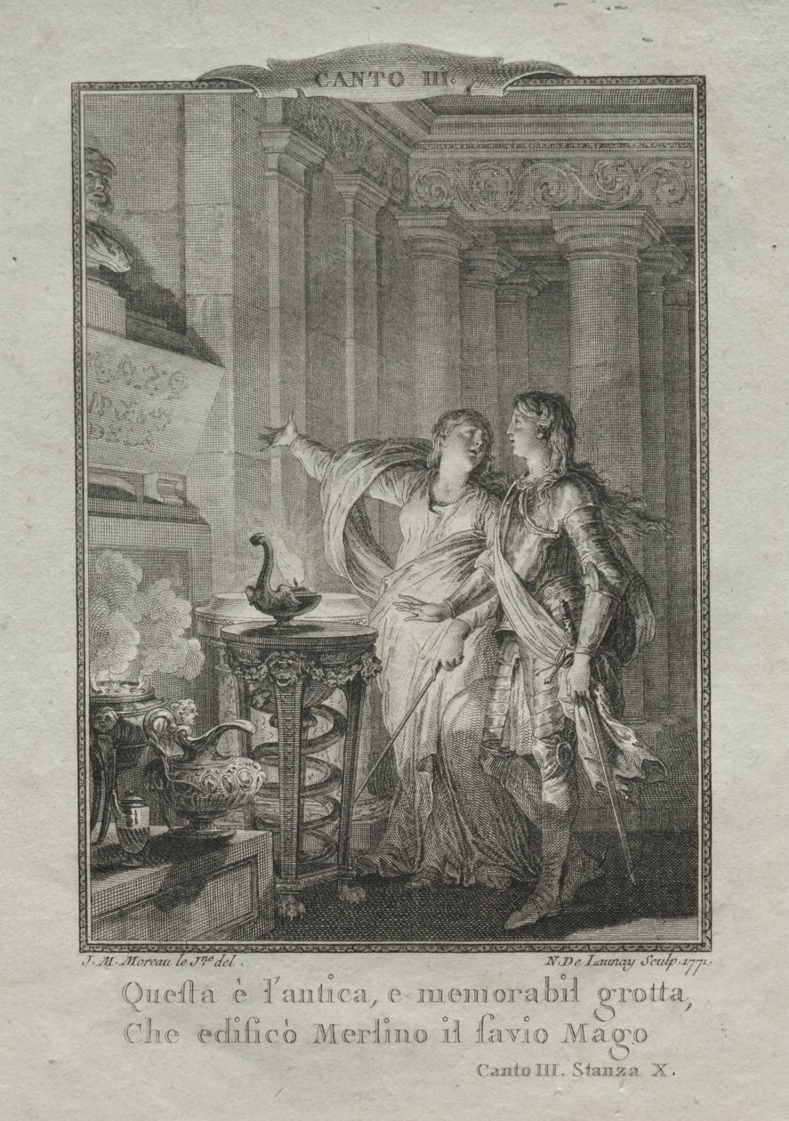 I Merlins grotta, magikern, 1771. av Nicolas Delaunay