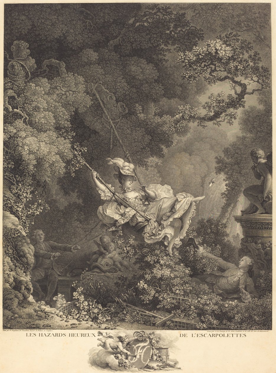 Escarpolettens glada faror av Nicolas Delaunay after Jean Honoré Fragonard
