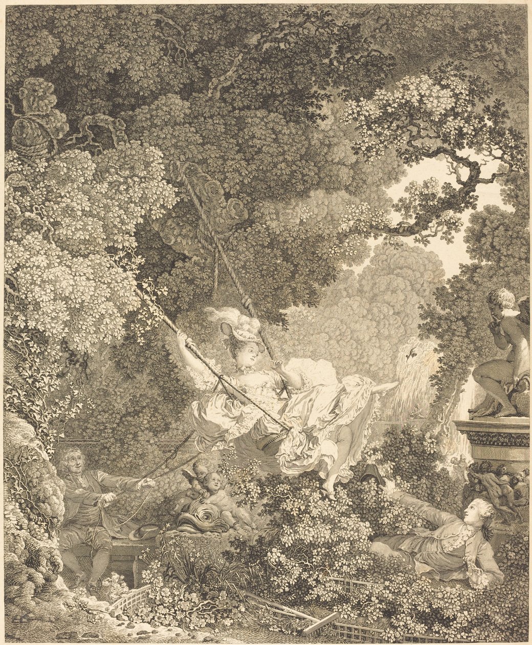 Escarpolettens glada faror av Nicolas Delaunay after Jean Honoré Fragonard