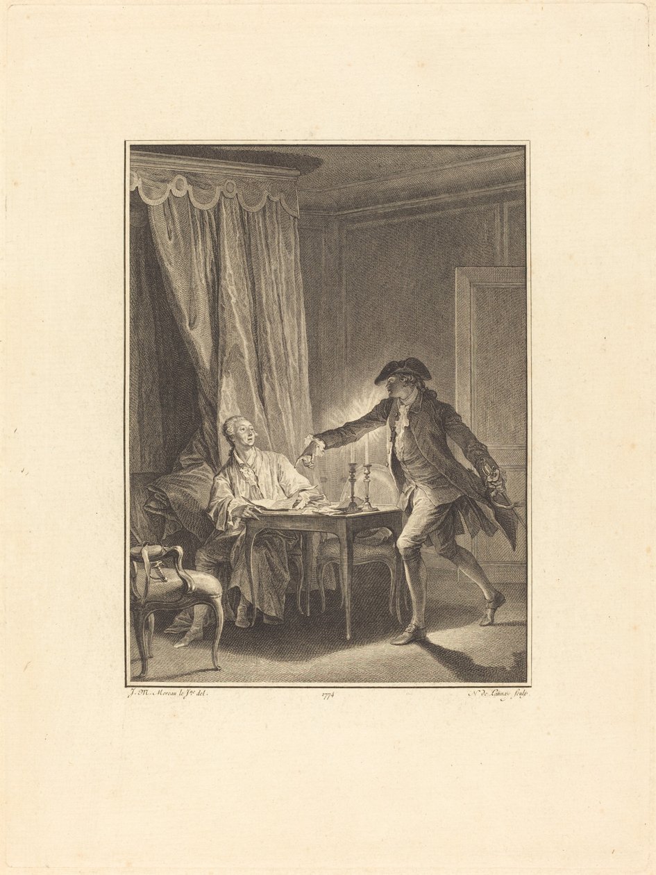 Ah! Ung man till din välgörare av Nicolas Delaunay after Jean Michel Moreau