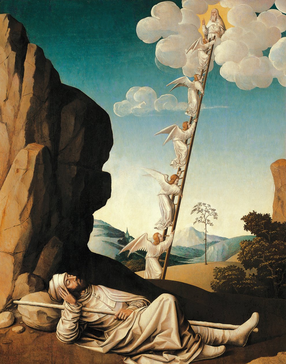 The dream of Jacob, ca 1500, av Nicolas Dipre (aktiv ca 1495-1532), olja på panel överförd till duk av Nicolas Dipre