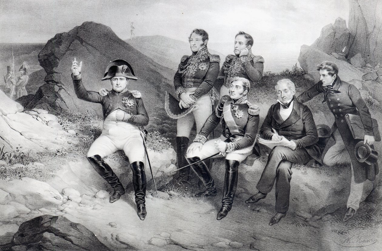 Kejsar Napoleon I (1769-1821) dikterar sina memoarer till Emmanuel Las Cases (1766-1842) på St. Helena, 1860 av Nicolas Eustache Maurin