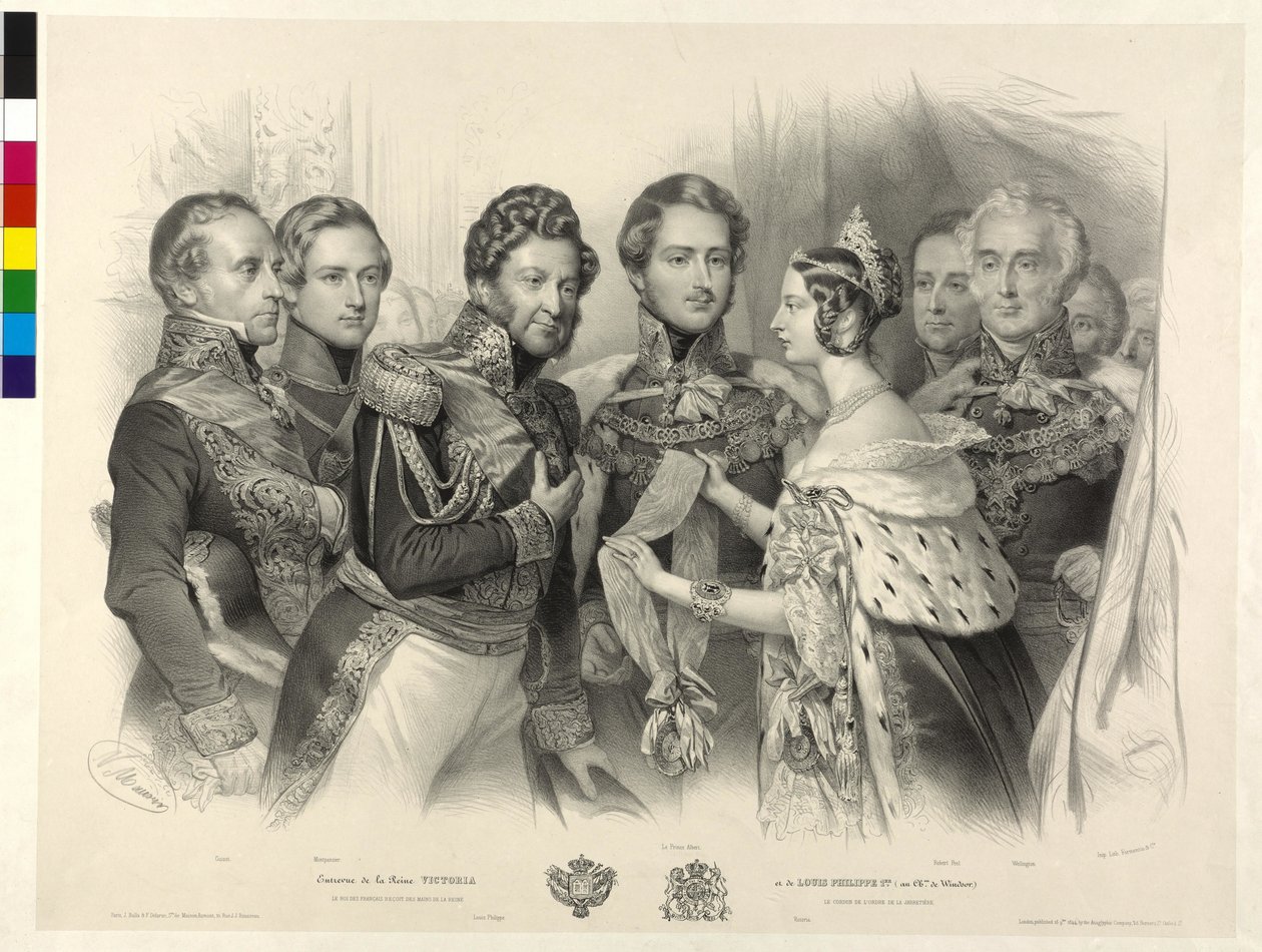 Drottning Victoria av England överlämnar Strumpebandsorden till kung Ludvig Filip av Frankrike av Nicolas Eustache Maurin