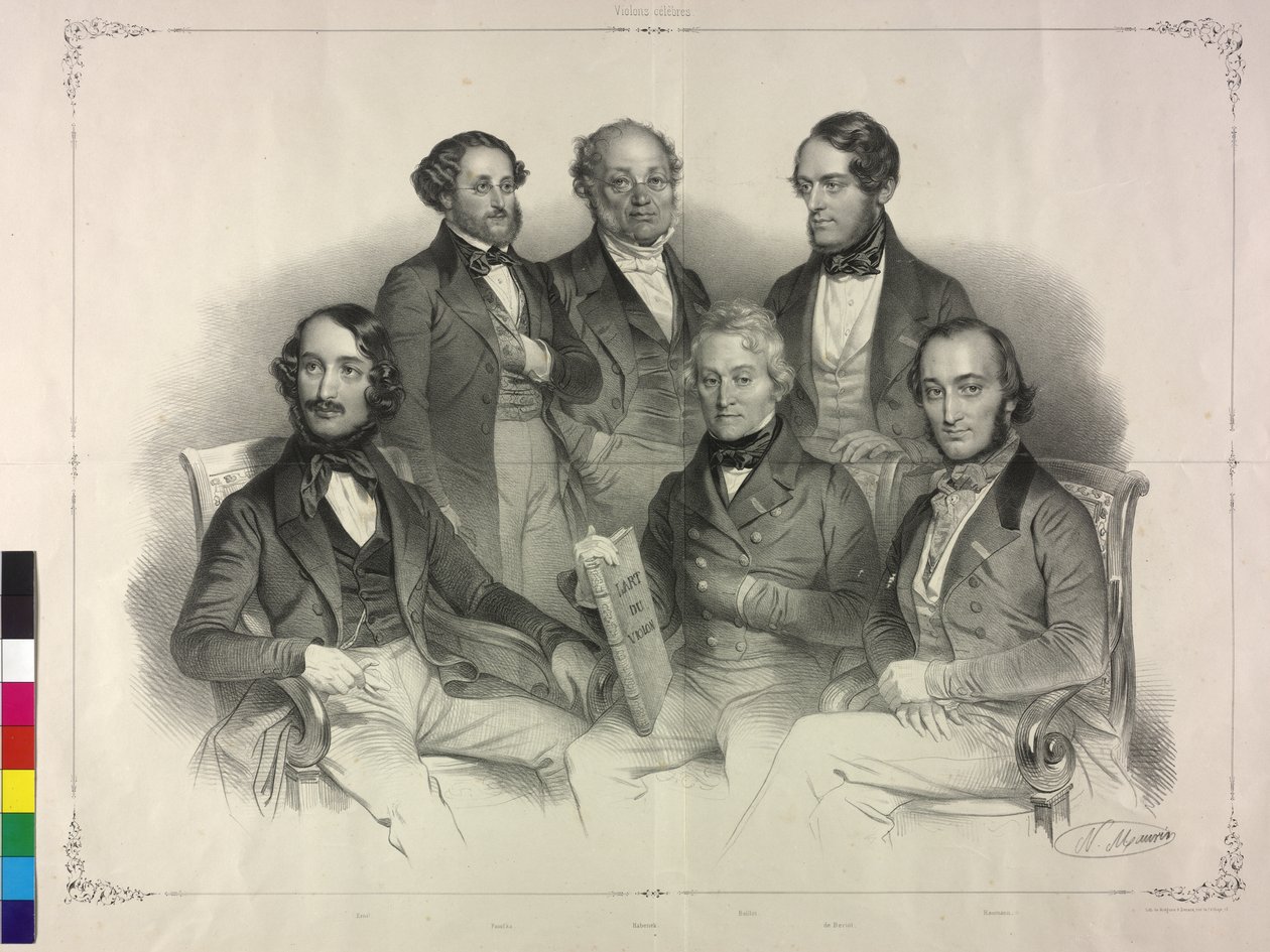 Tavla med bilder av Henry Wilhelm Ernst berömd violinist (litografi) av Nicolas Eustache Maurin