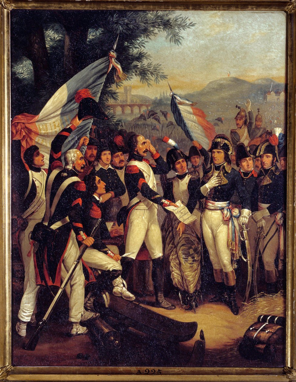 Korpralscertifikatet till Lodi 10/05/1796 Napoleon Bonaparte (1769-1821) fick korpralscertifikatet. Målning av Nicolas Eustache Morin (1799-1850) 1799 sön. 0,42x0,33 m Ile d