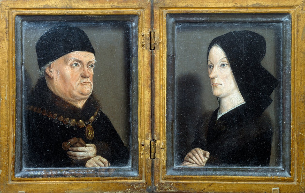 Diptyk av Matheron: porträtt av Rene, hertig av Anjou, greve av Provence, kung av Sicilien och Jerusalem (1409-1480) och hans hustru Jeanne de Laval. Målning av Nicolas Froment (ca 1425-1483/1486) Sön. 0,17x0,13 m av Nicolas Froment