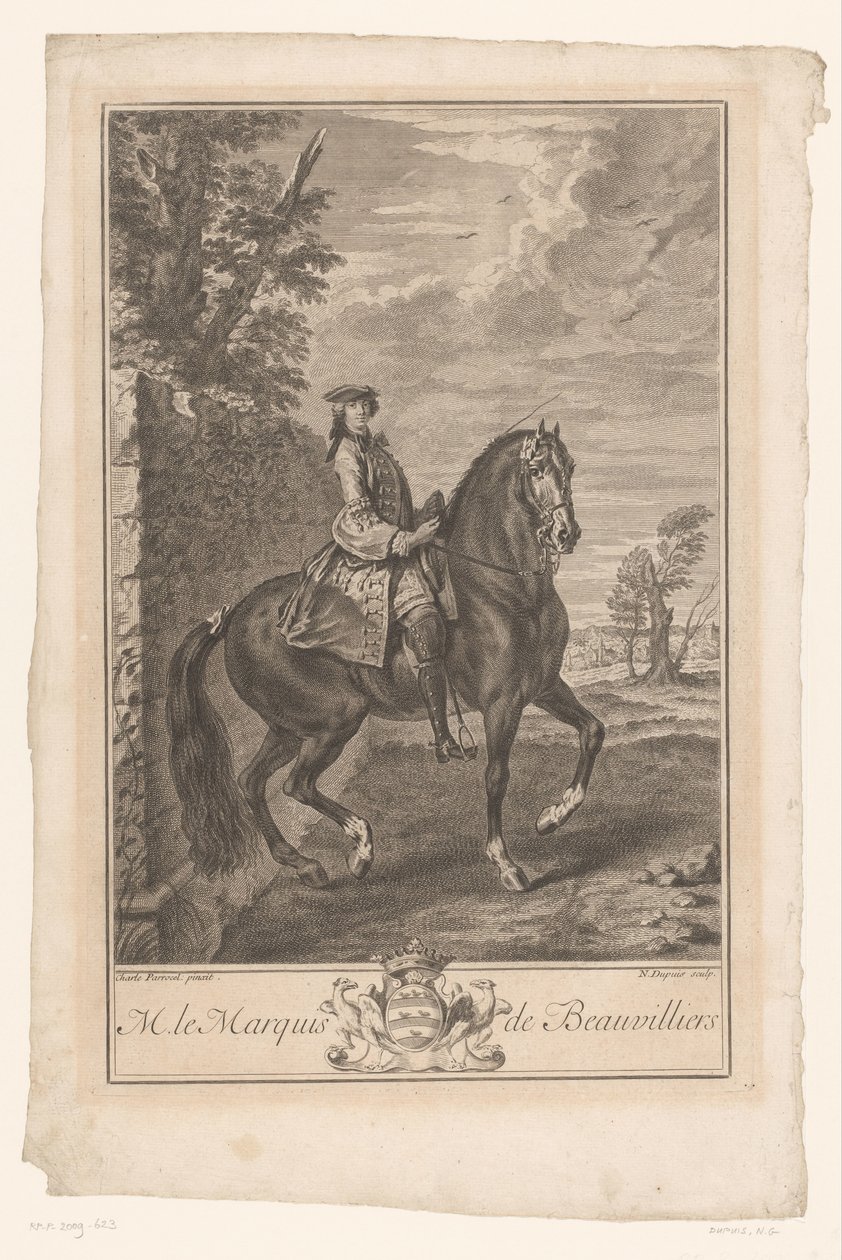 Ridsporträtt av Paul de Beauvilliers M. le Marquis de Beauvilliers (titel på objekt) av Nicolas Gabriel Dupuis