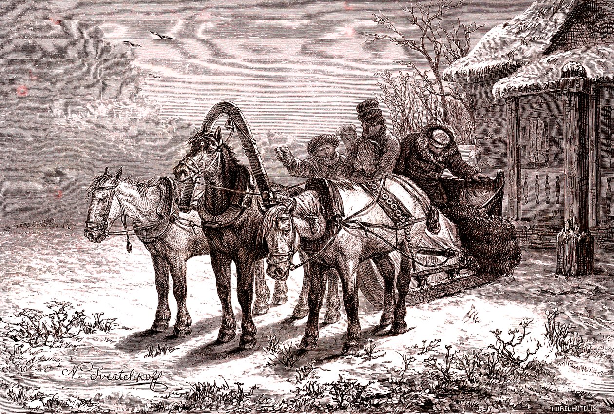 Ryssland. Relästation 1865. Posthus.1865 (Gravering) av Nicolas Gregorovitch Svertschkoff