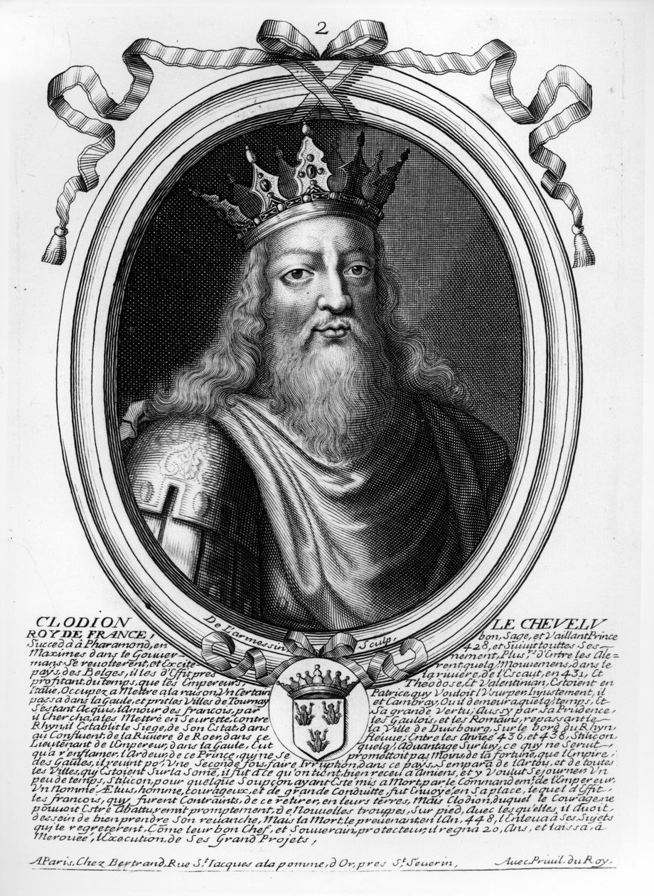 Clodion den hårige (ca 428-47) från "Les Augustes Representations de tous les Rois de France depuis Pharamond jusqu