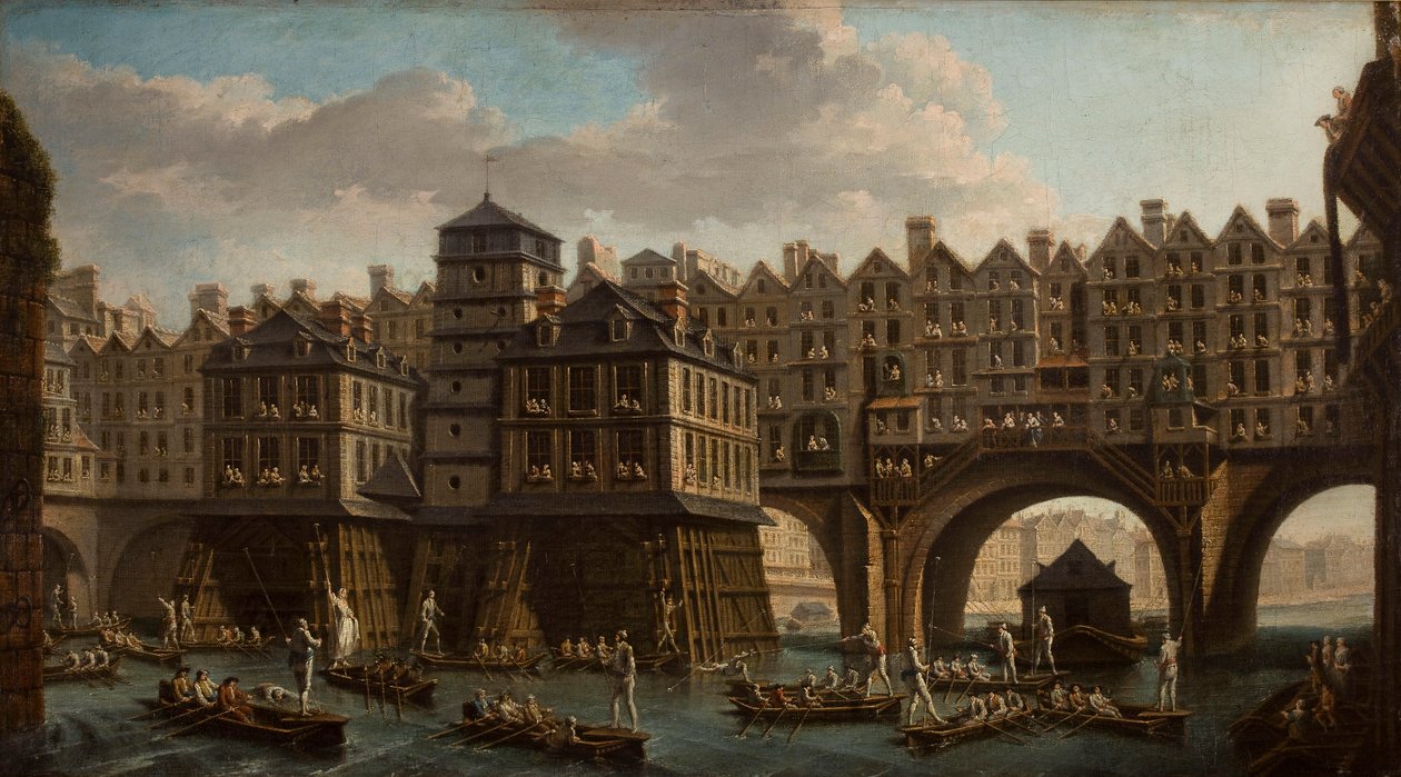 Sailors Jousting, Between Pont Notre Dame och Pont-Au-Change, Paris, 1756. av Nicolas Jean Baptiste Raguenet