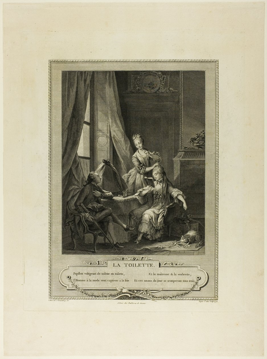La Toilette, från Monument du Costume Physique et Moral de la fin du Dix-huitième siècle av Nicolas Joseph Voyez