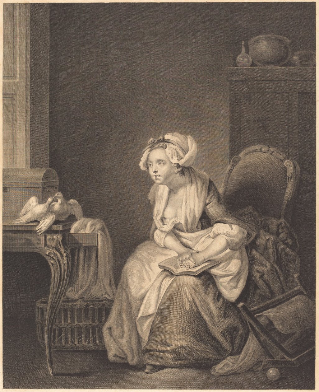 Den första kärleksläxan av Nicolas Joseph Voyez after Jean Baptiste Greuze