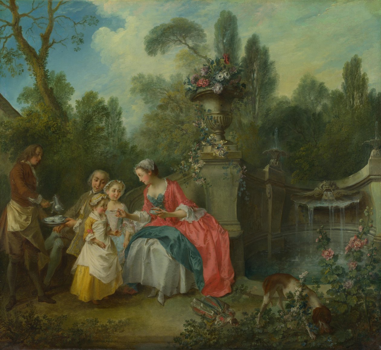 En dam i en trädgård som tar kaffe med några barn, ca 1742 av Nicolas Lancret