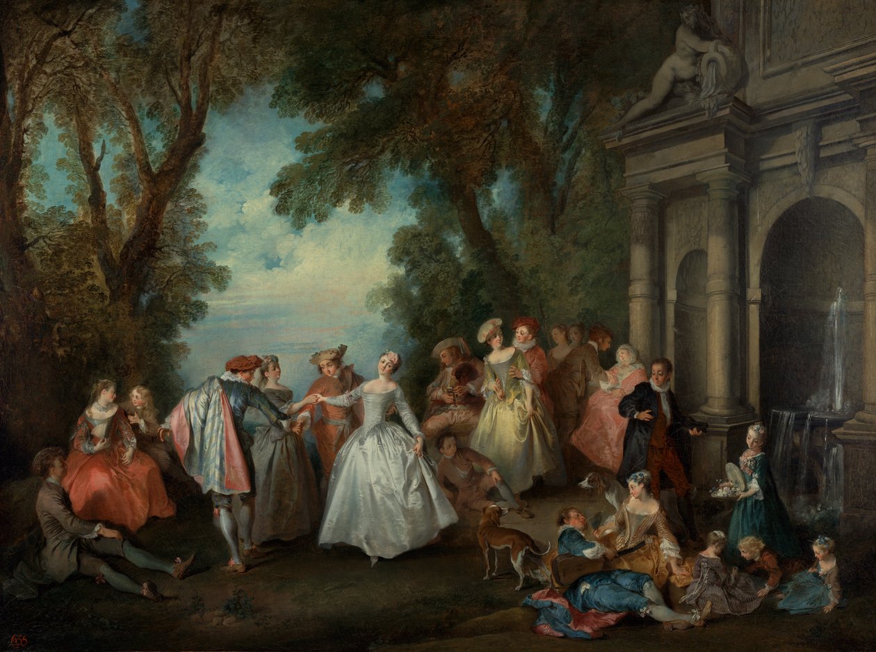 Dans före en fontän, ca 1724 (olja på duk) av Nicolas Lancret