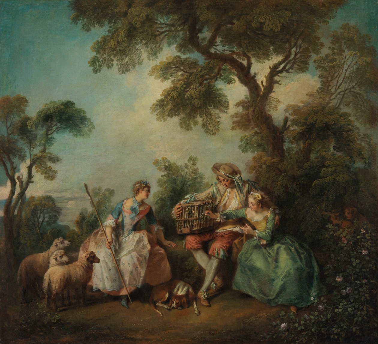 Fågelburen (Kärlekarna i lunden) av Nicolas Lancret