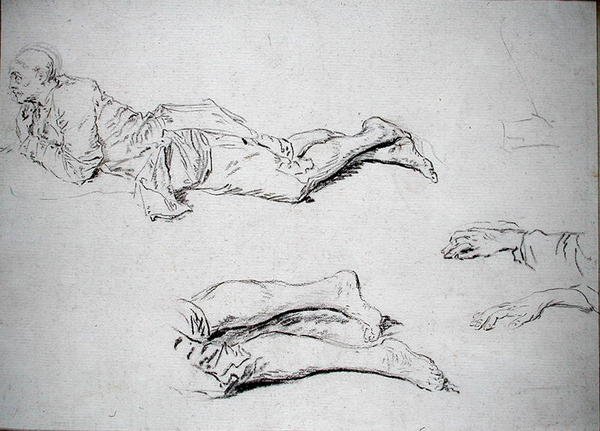 Studie av en man som ligger på marken (svart krita på papper) av Nicolas Lancret