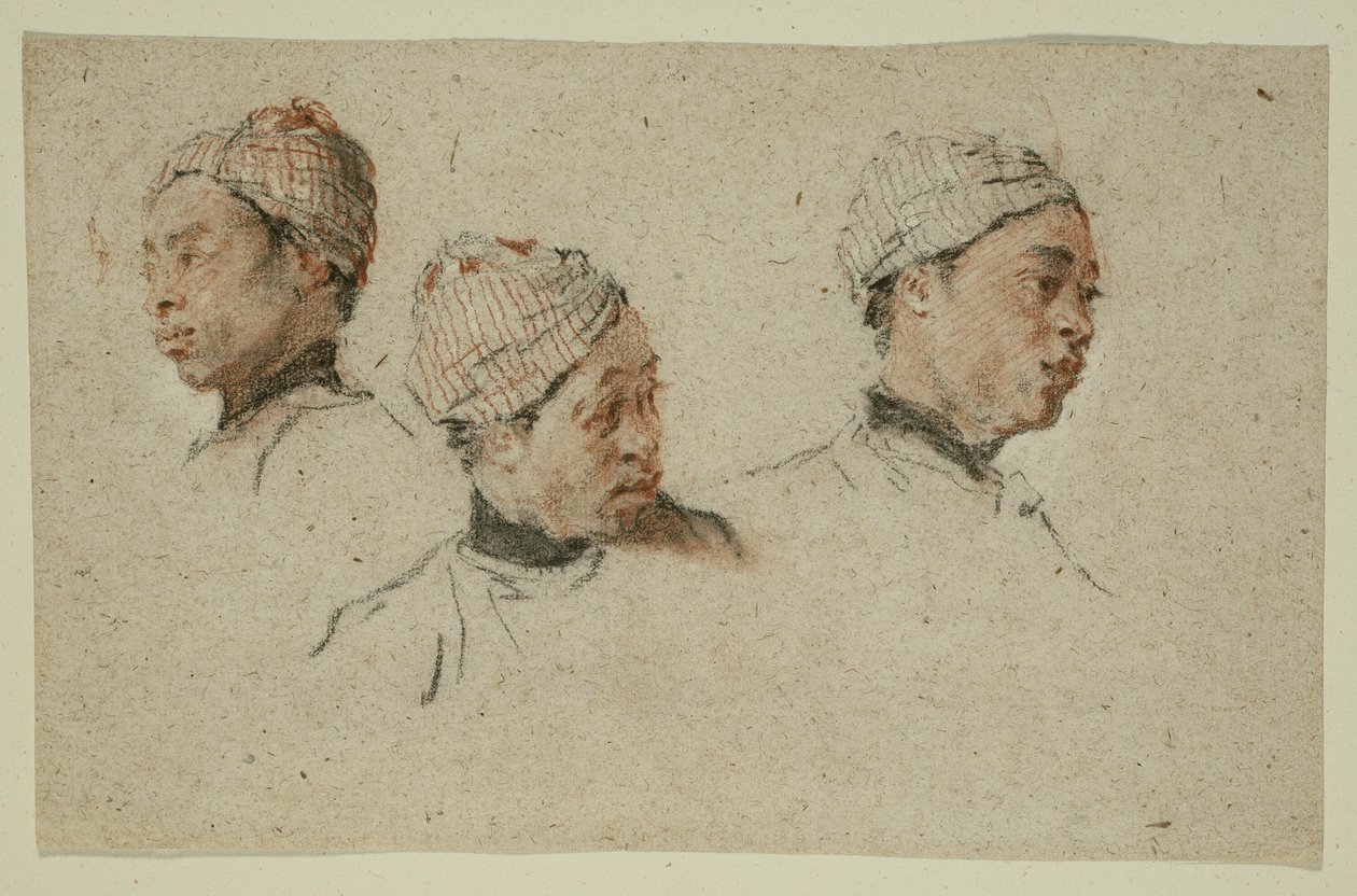 Tre studier av huvudet på en svart man med turban av Nicolas Lancret