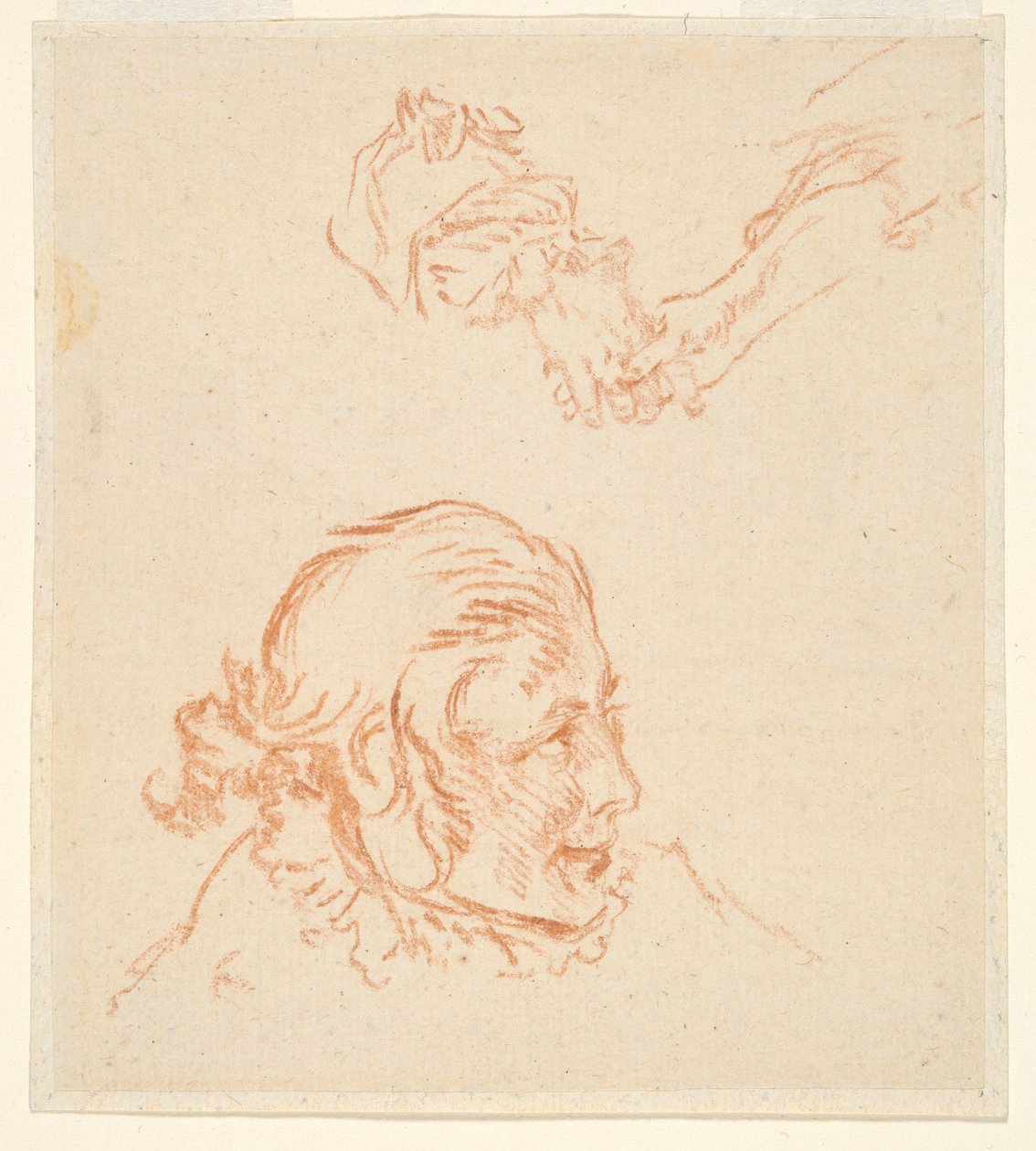 Två studier: Porträtt av en skådespelare och Study of Hands av Nicolas Lancret