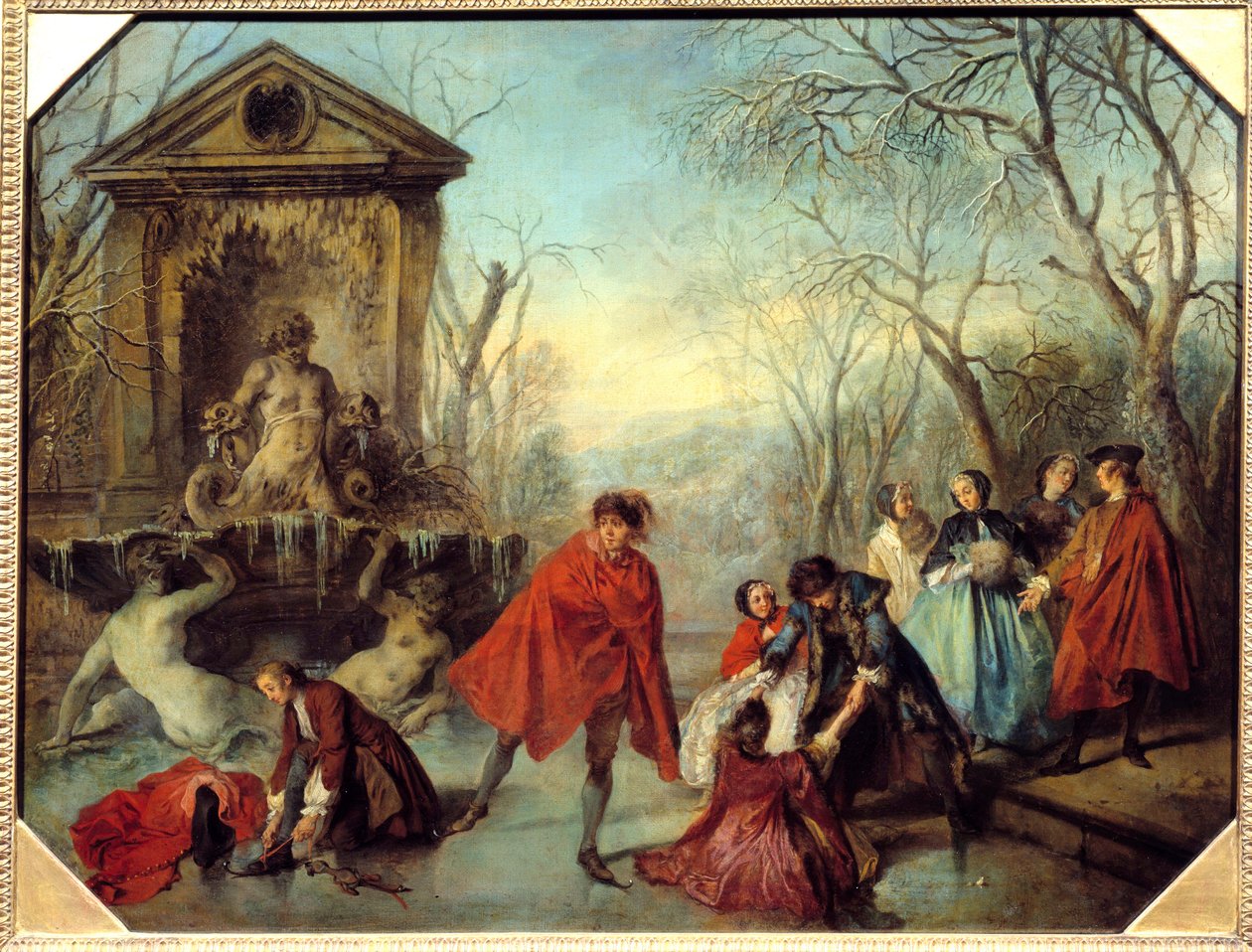 Vinterskridskoåkning på en gele sjö. Målning av Nicolas Lancret (1690-1743) 1738 Sön. 0,69x0,89 m av Nicolas Lancret