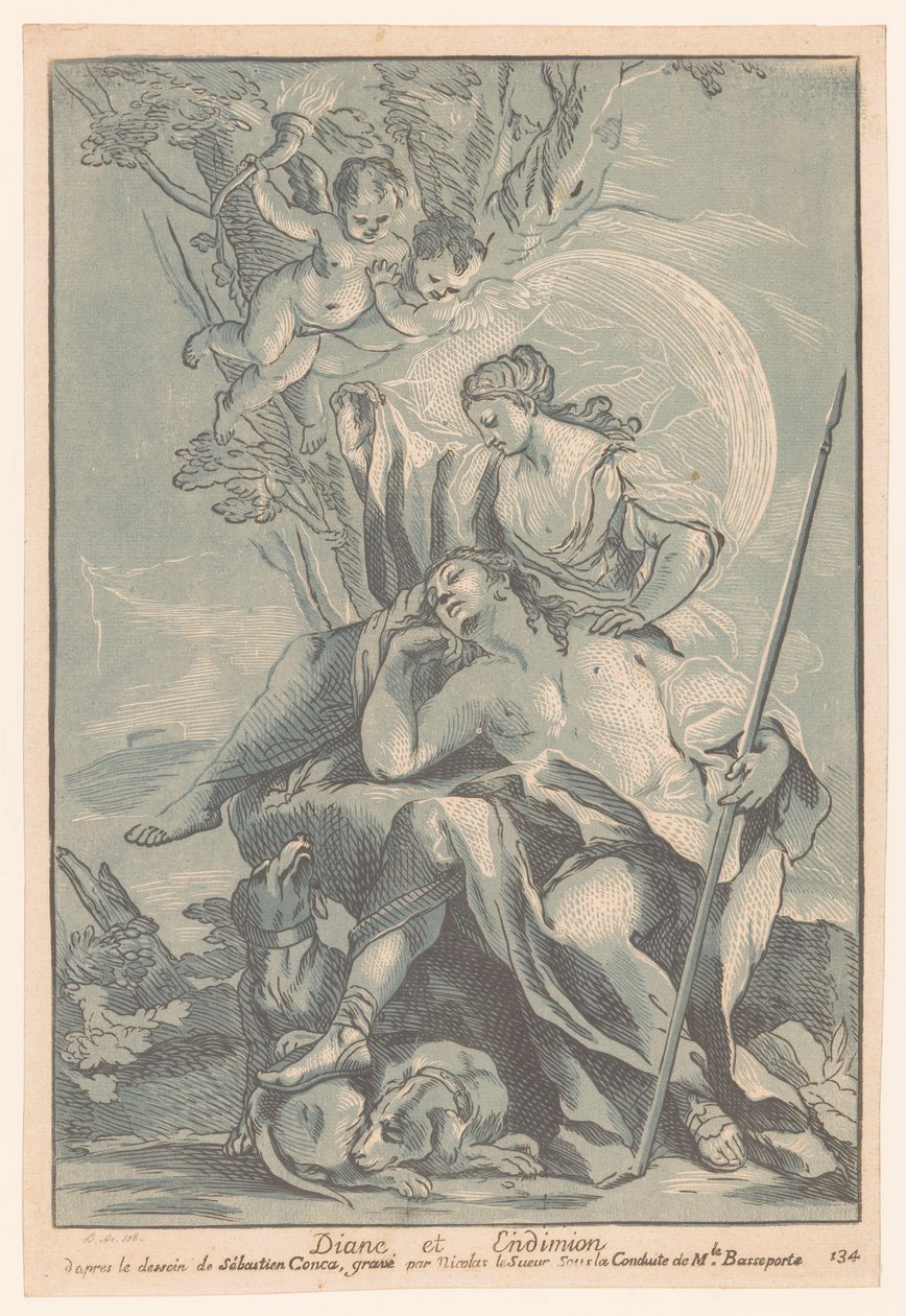 Diana som Endymion Diana och Endimion (titel på objekt) Cabinet Crozat (serietitel) Samling av tryck från de vackraste målningarna och från de vackraste designerna som finns i Frankrike (serietitel) av Nicolas LeSueur