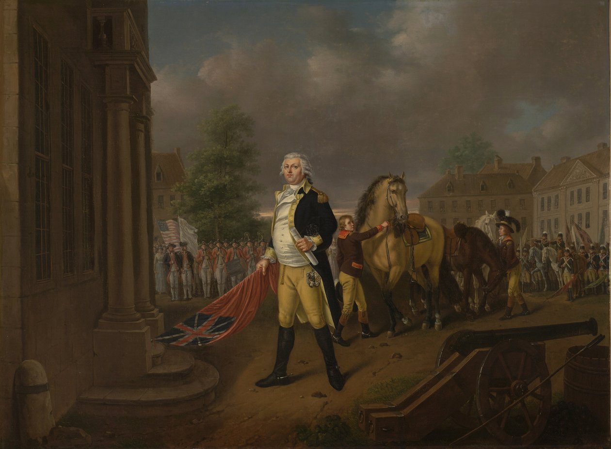 General Humphreys överlämnar de standarder som togs vid Yorktown till Congress Hall, Philadelphia av Nicolas Louis Albert Delerive