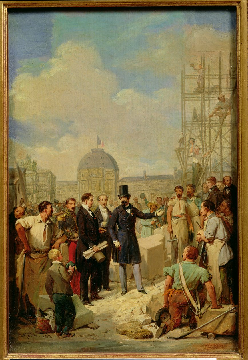 Studie för Napoleon III (1808-73) Besöker verken vid Louvren, 1854 av Nicolas Louis Francois Gosse