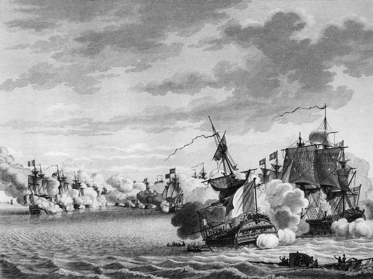 Franska revolutionens krig och antirevolutionära rörelser: Slaget om det franska skeppet "" Avenger de Peuple"" ledd av kapten Renaudin den 3 juni av Nicolas Marie (after) Ozanne