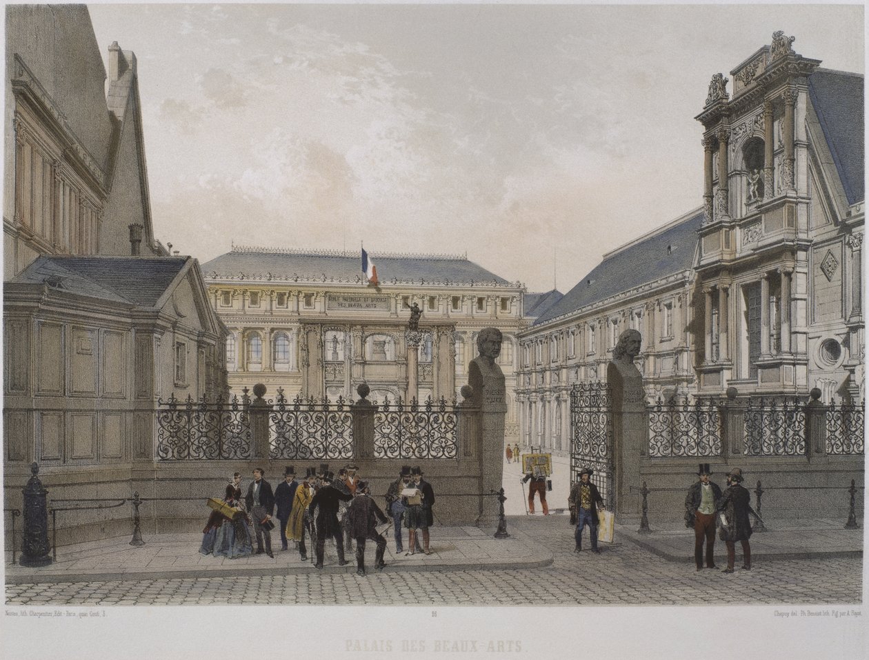 Palais des Beaux-Arts, Paris, illustration från "Paris dans sa splendeur", utgiven av Henri Charpentier, graverad av Philippe Benoist (f.1813) 1861 av Nicolas Marie Joseph Chapuy