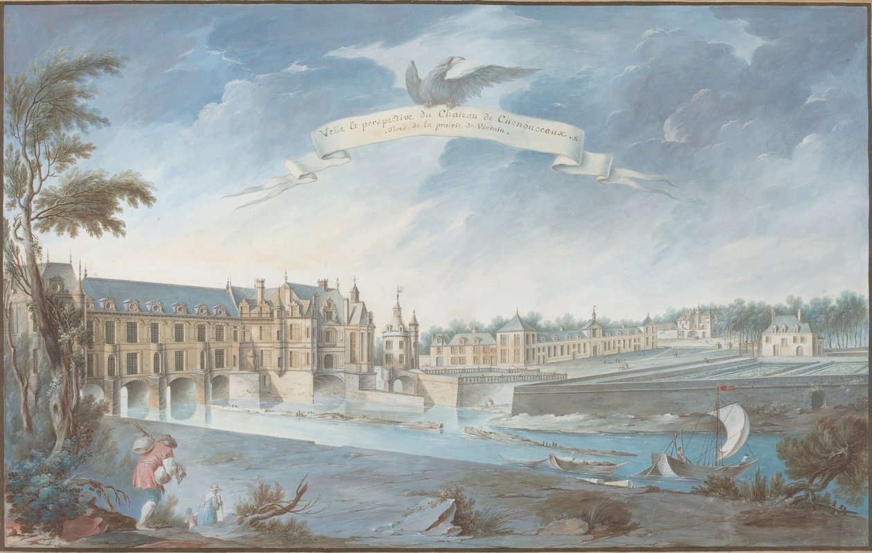 Utsikt och perspektiv av Chateau de Chenonceaux av Nicolas Marie Ozanne