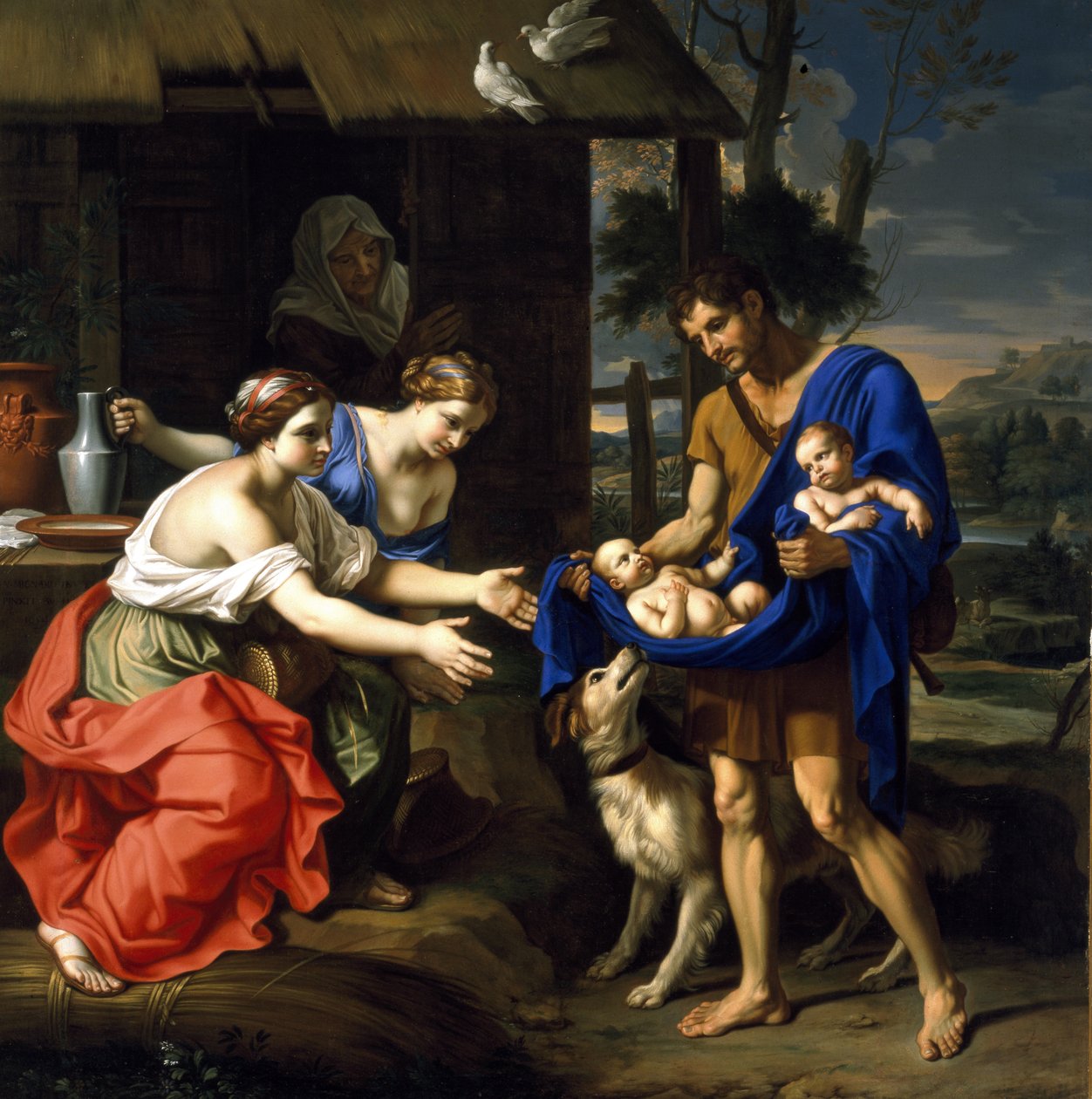 Herden Faustulus för Romulus och Remus till sin fru av Nicolas Mignard