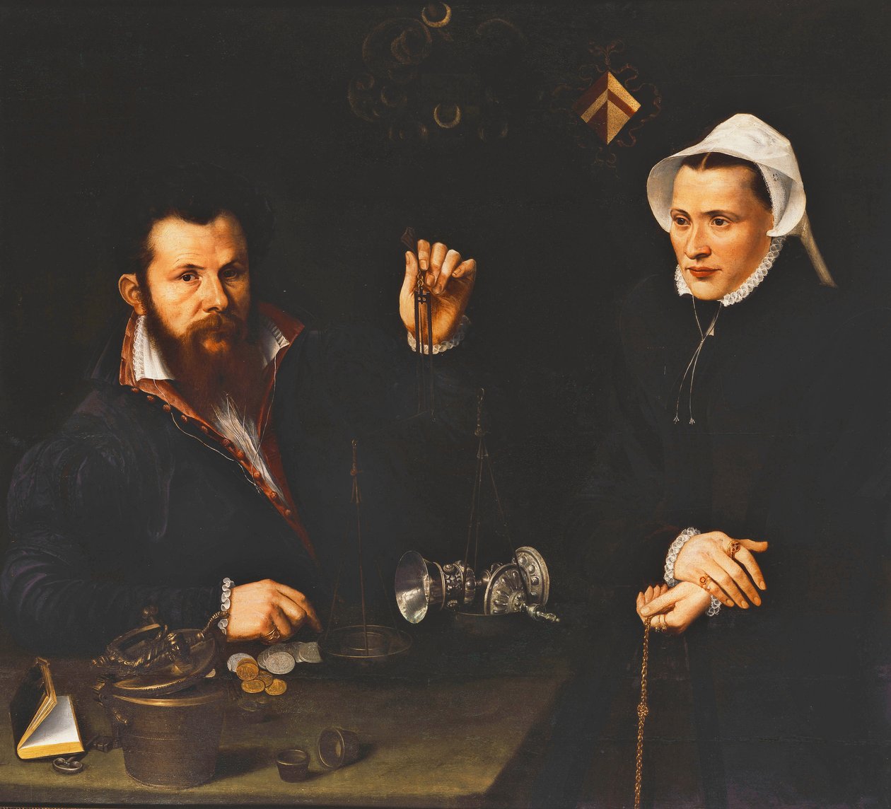 Porträtt av en essaimästare och hans hustru, halvlångt, c.1561-7 av Nicolas Neufchatel