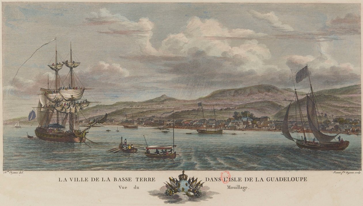 Basse-Terre ankarplats i Guadeloupe år 1776 av Nicolas Ozanne