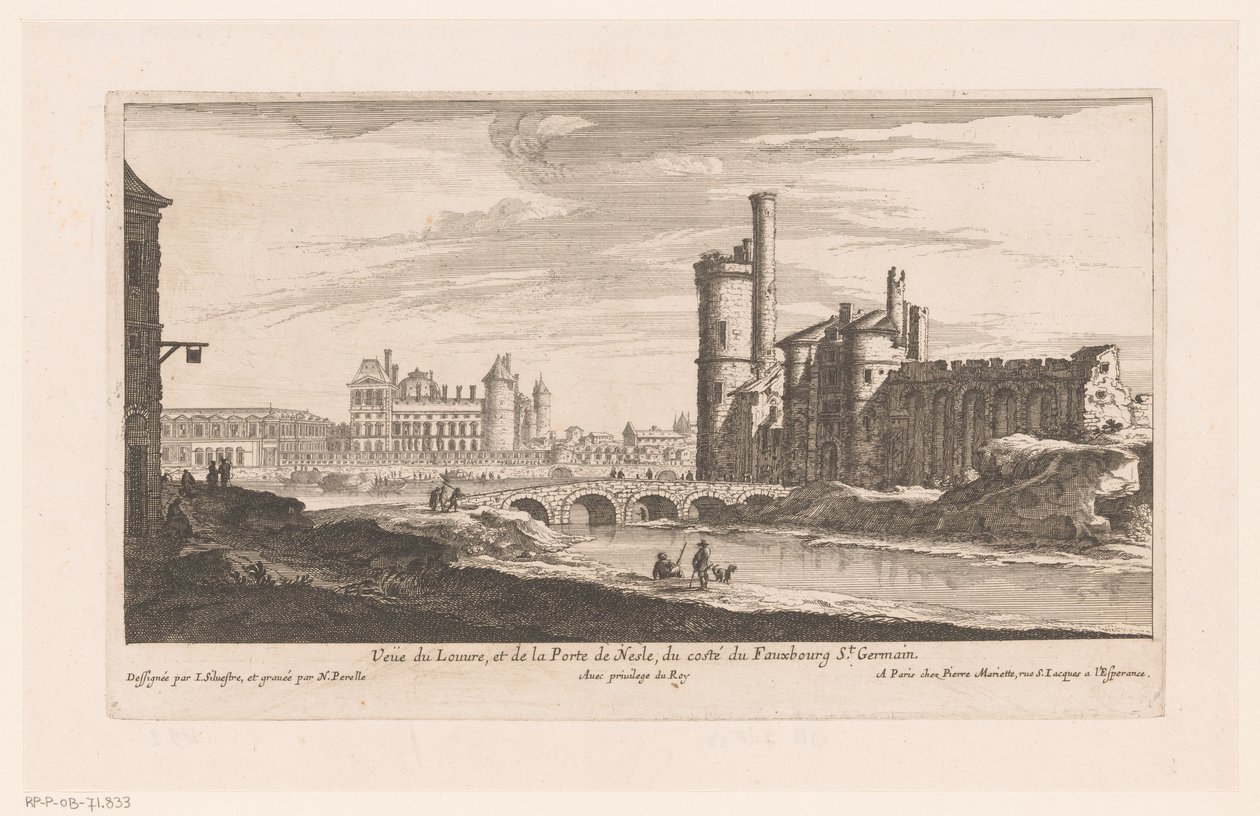 Utsikt över Louvren Veue du Louvre et de la Porte de Nesle (...) (titel på objekt) av Nicolas Perelle