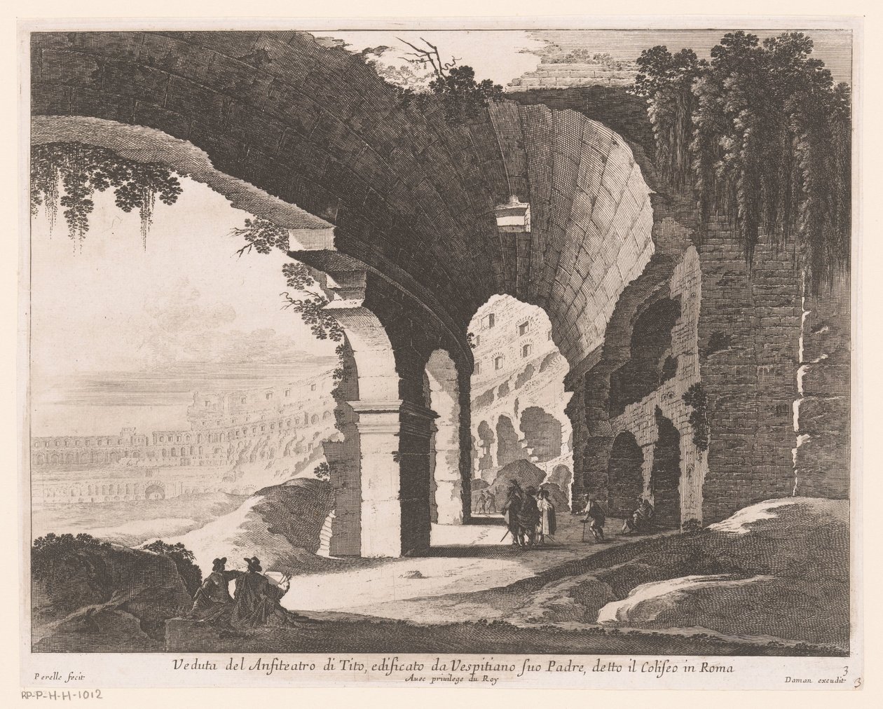 Utsikt över Colosseums inre Veduta del Anfiteatro di Tito, edificato da Vespitiano (...) (titel på objekt) av Nicolas Perelle