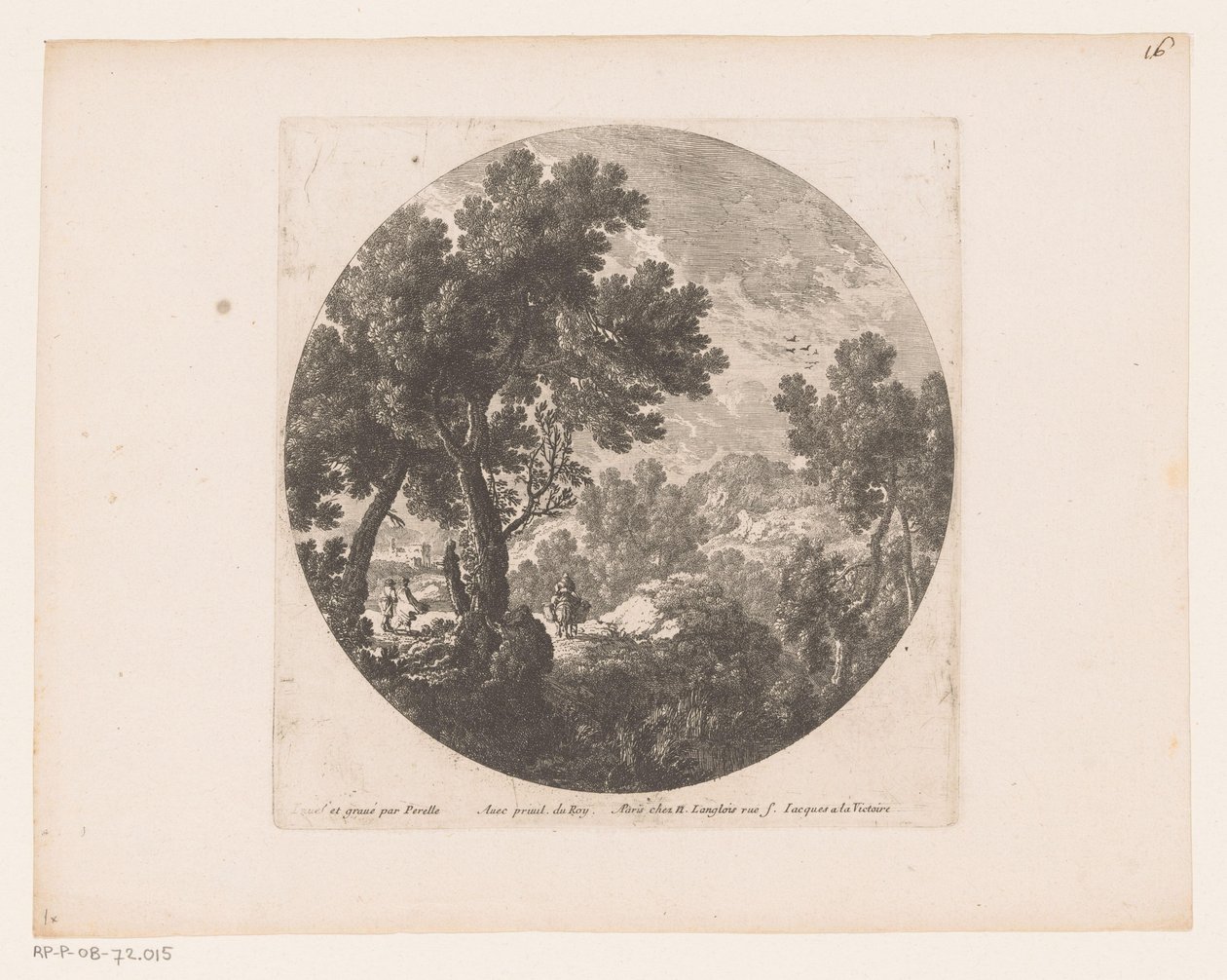 Landskap med vandrare och figur på lastdjuret av Nicolas Perelle