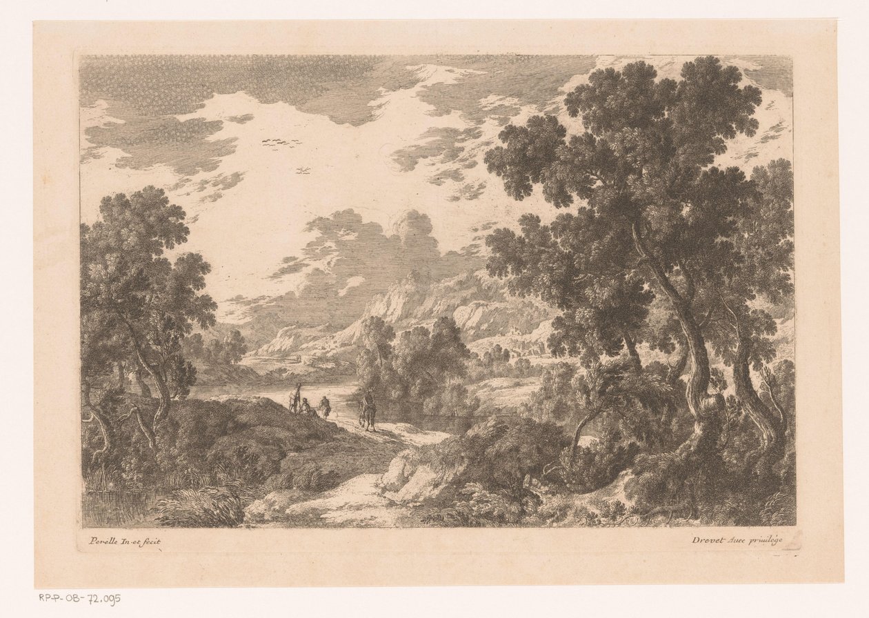 Flodlandskap med fyra figurer av Nicolas Perelle