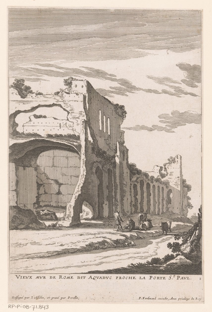 Ruinerna av en akvedukt i Rom Vieux Mur de Rome dit Aquaduc proche la Porte St. Paul (titel på objekt) av Nicolas Perelle