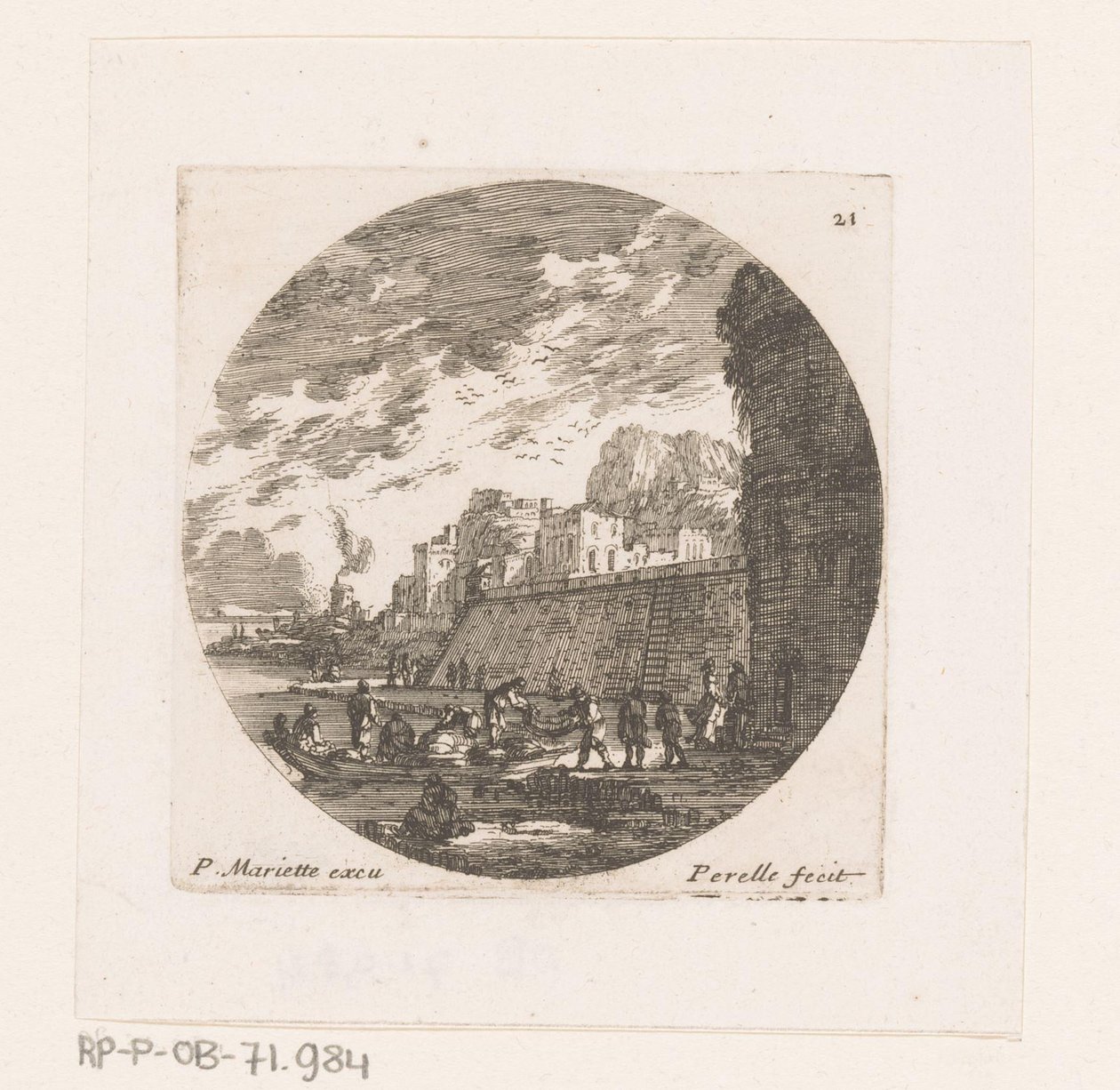 Stadsbild med förtöjd roddbåt av Nicolas Perelle
