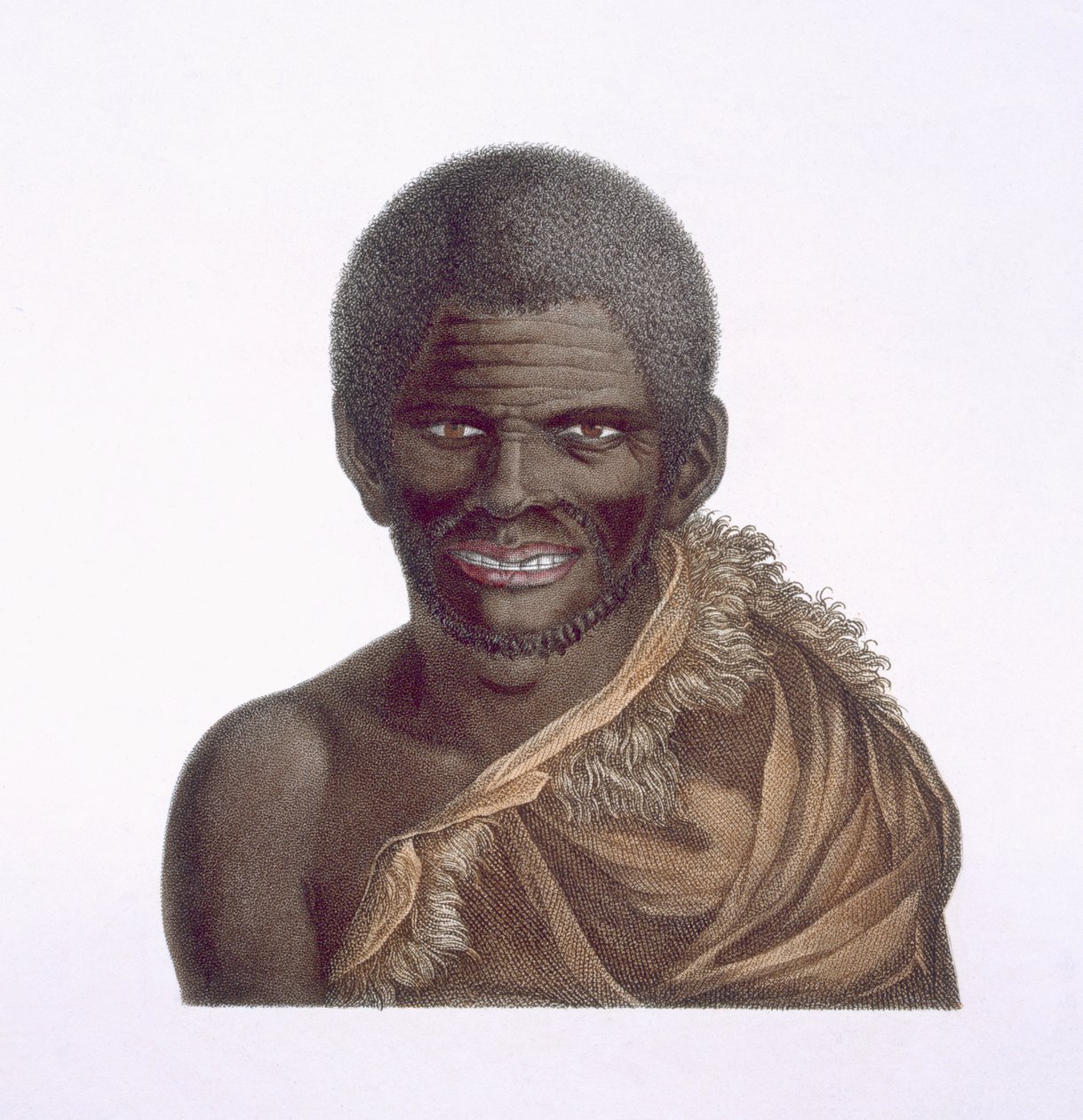 Porträtt av en man vid namn Paraberi, Van Diemens land, 1791, publicerad 1815 av Nicolas Petit